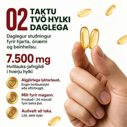 Optiva® Þroskað Hvítlauksþykkni – 7500 mg – Lyktarlaus hylki