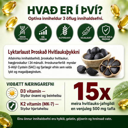 Optiva® Þroskað Hvítlauksþykkni – 7500 mg – Lyktarlaus hylki