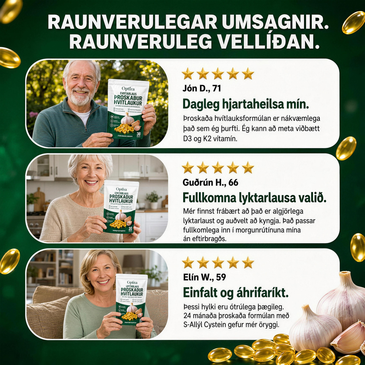 Optiva® Þroskað Hvítlauksþykkni – 7500 mg – Lyktarlaus hylki