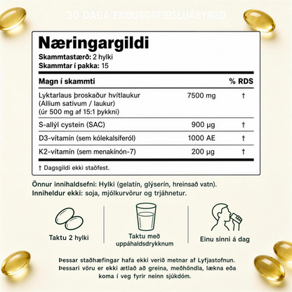 Optiva® Þroskað Hvítlauksþykkni – 7500 mg – Lyktarlaus hylki