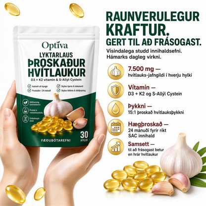 Optiva® Þroskað Hvítlauksþykkni – 7500 mg – Lyktarlaus hylki